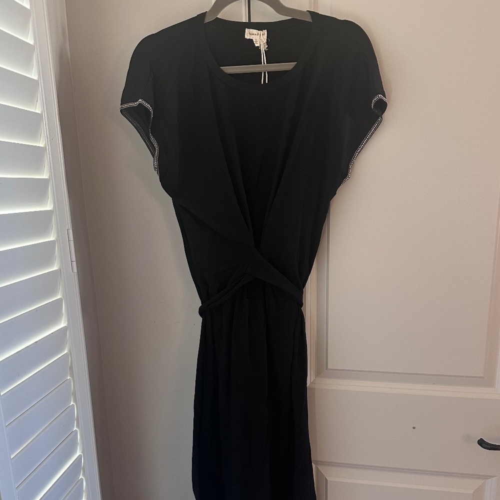NWT ✨ Hem & Thread Black Wrap-Style Midi Dress w/ Rhinestone Trim – Size Large ✨